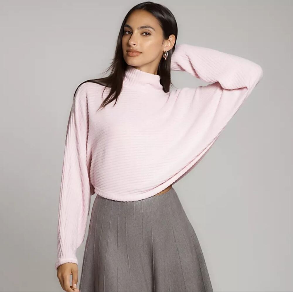 🚨NEW ANTHROPOLOGIE PILCRO Cozy Ribbed Turtleneck Batwing Pullover Pink Size M